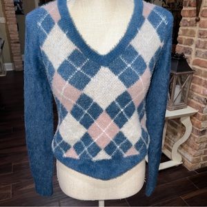Y2K Abercrombie kids Cotton Knit Sweater blue diamond Size 11/12